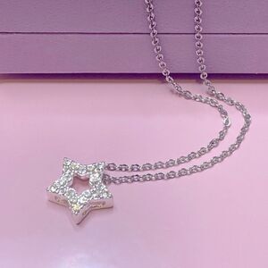 💛 Y2k Silver Tone Crystal Star Necklace